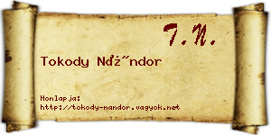 Tokody Nándor névjegykártya